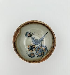 Signed Ken Edwards Tonala Mexico Pottery Bowl, Bird & Butterfly, Signed KE, 6"